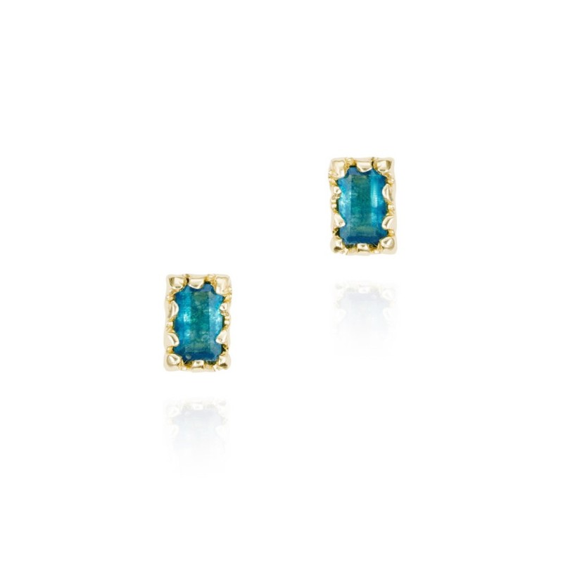 Pendientes con apatita rectangular en baño de oro 18k
