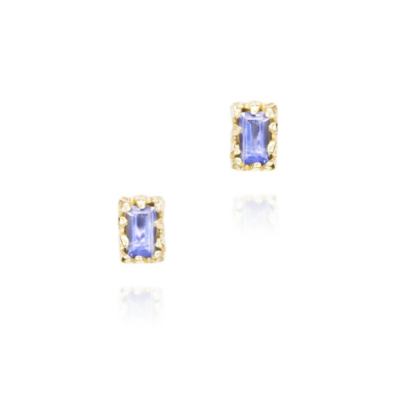 Pendientes con iolita rectangular en baño de oro 18k