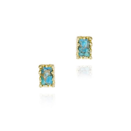 Pendientes con turquesa rectangular en baño de oro 18k