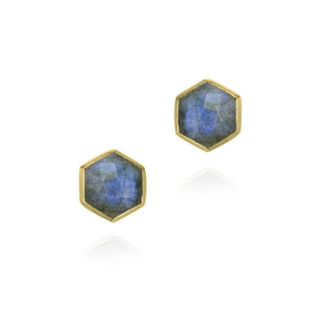 Pendientes midi Labradorita hexagonal con baño de oro 18k