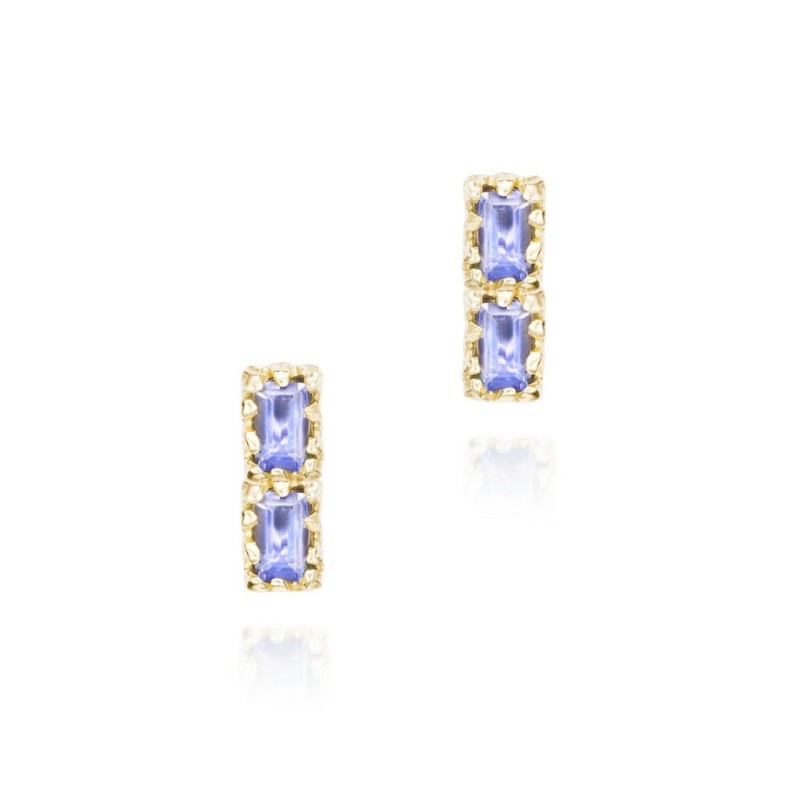 Pendientes midi con iolita rectangular en baño de oro 18k