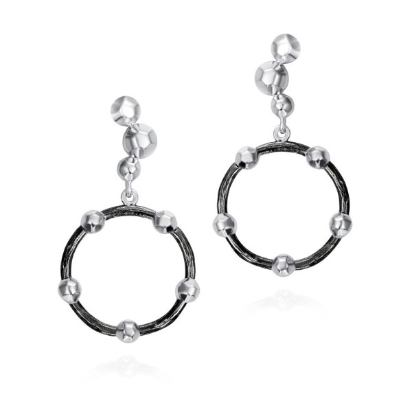 Circular drop silver earrings with black rhutenium plating