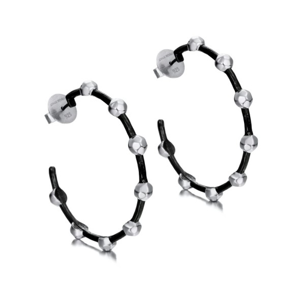 Hoop silver earrings with black rhutenium plating