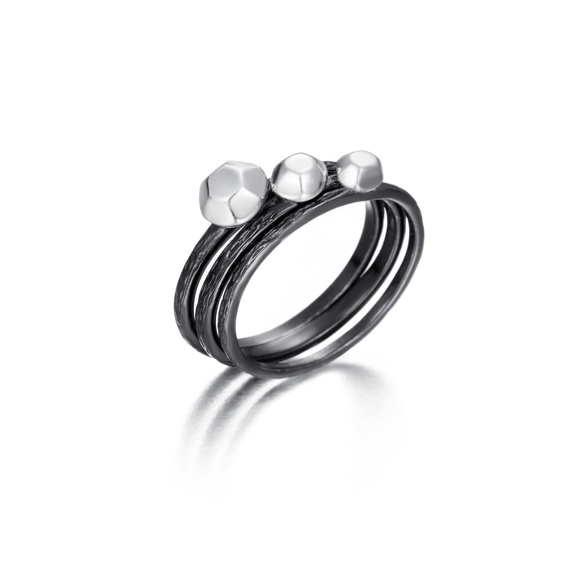 Anillo triple de plata de ley 925 con baño de rutenio negro