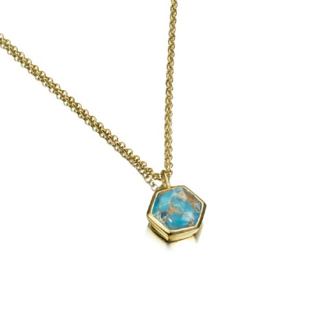 Colgante hexagonal de turquesa con baño de oro 18k