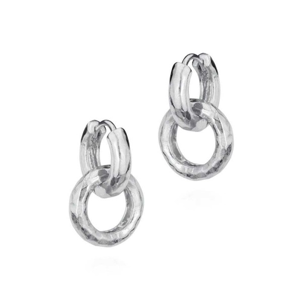 Double hoop earrings with an irregular texture in 925 sterling silver