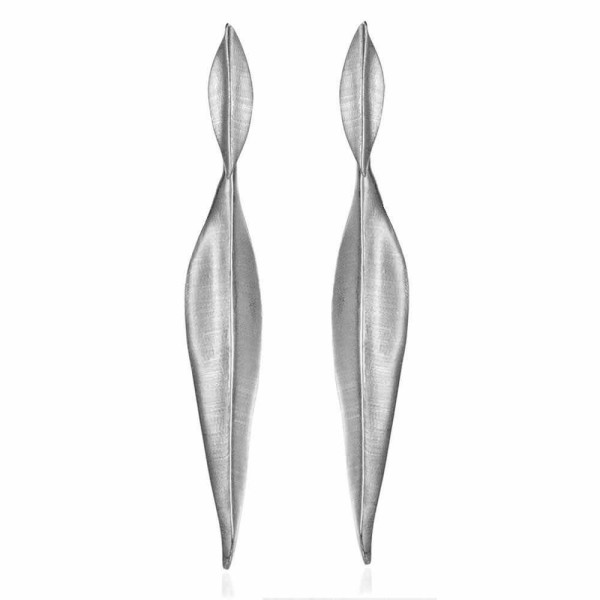 Long double leaf earrings in sterling silver 925