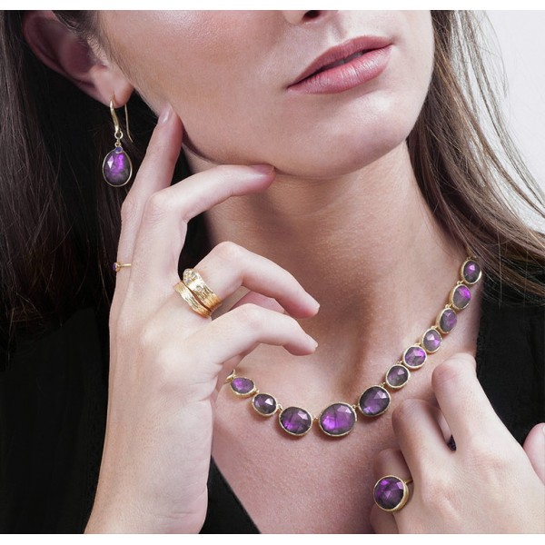 Midi ring with faceted amethyst in sterling silver with 18k gold vermeil