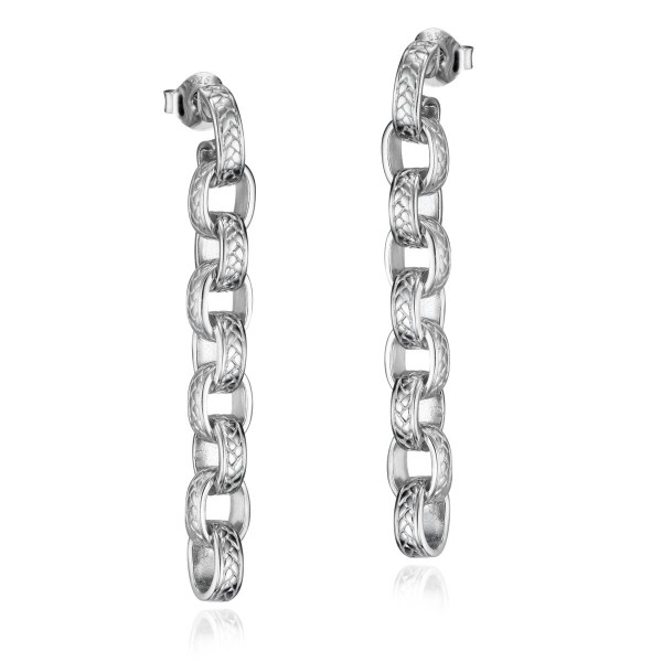 Pendientes largos de eslabones en plata de ley 925