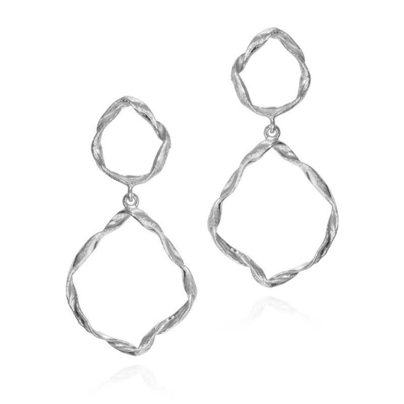 Irregular two-link earrings in sterling silver 925