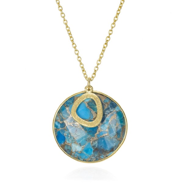 Collar circular con turquesa de plata con baño de oro 18k