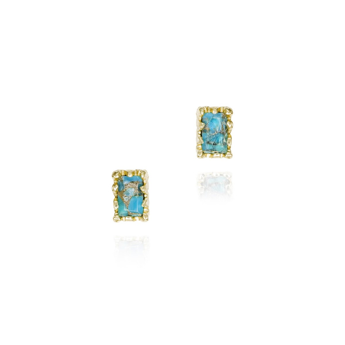 Pendientes con turquesa rectangular en plata con baño de oro 18k