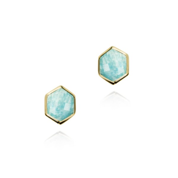 Pendientes de amazonita hexagonal de plata con baño de oro 18k