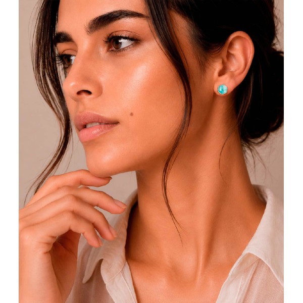 Pendientes mini de amazonita hexagonal de plata con baño de oro 18k