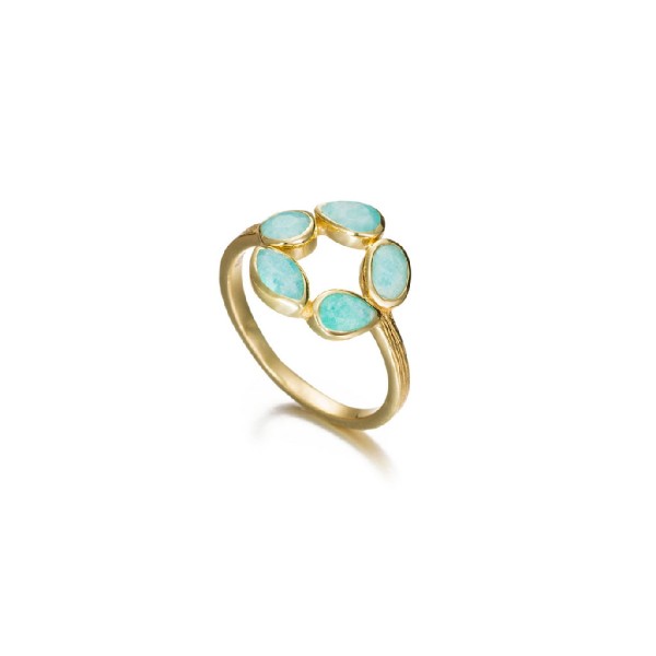Anillo de Flor con Amazonita con baño de Oro de 18k
