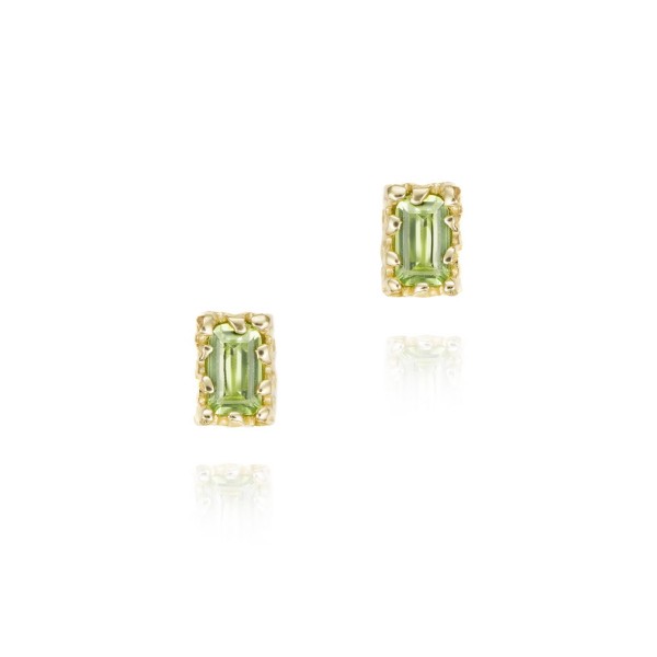 Pendientes con olivino rectangular en plata de ley con baño de oro de 18k