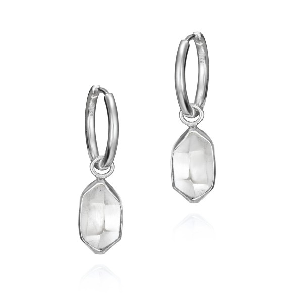 Pendientes de aro con cuarzo herkimer de plata de ley 925