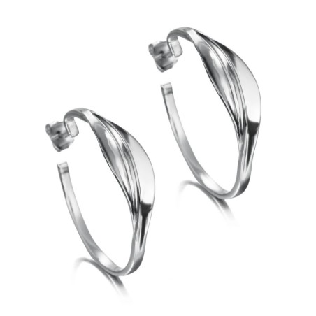 Wavy design hoop earrings in 925 sterling silver