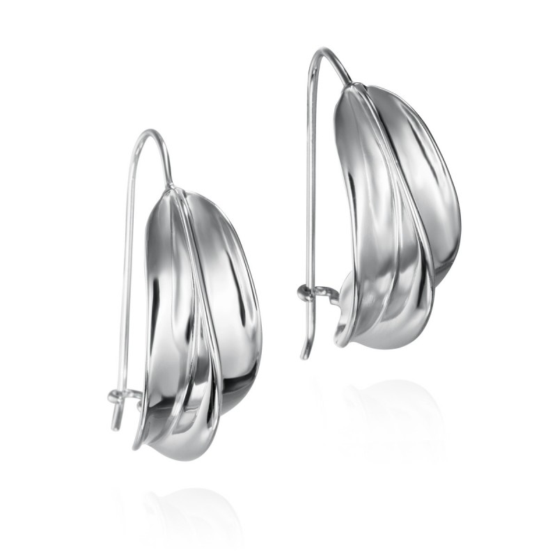 Vertical hook earrings with wavy design in 925 sterling silver
