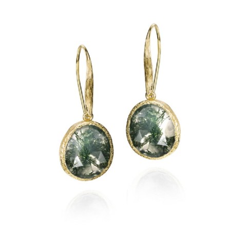 Moss Agate Hook Earrings with 18K Gold Vermeil